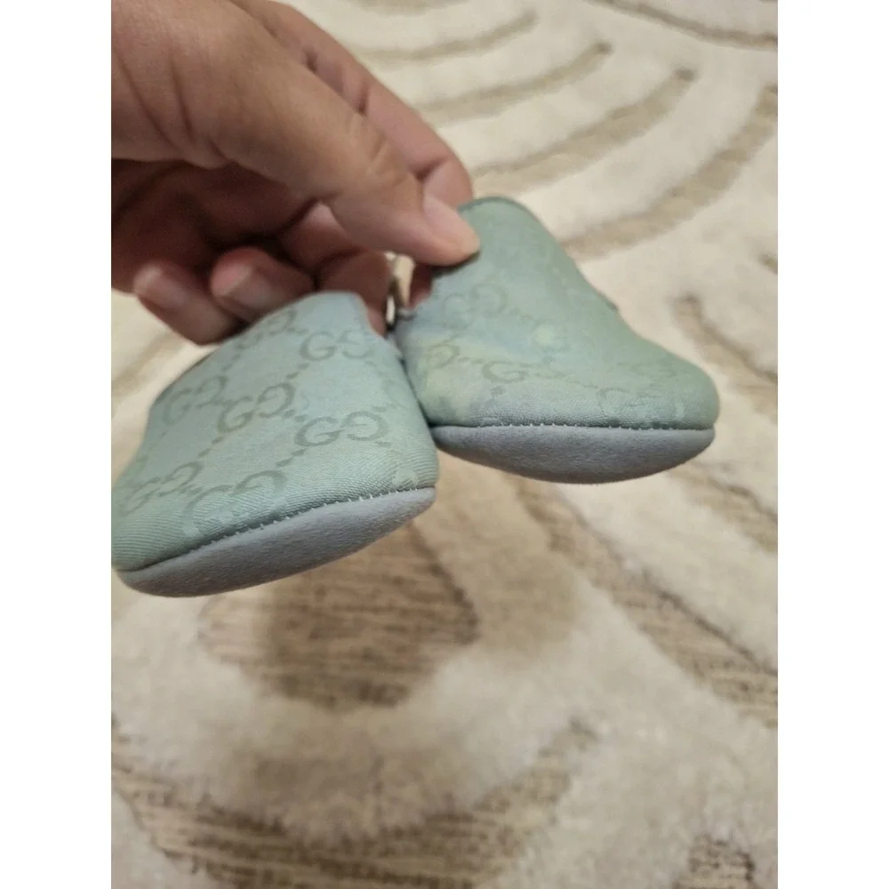 Gucci Infant Baby First Shoes Size 18 Tiffany Blue Monogram Preowned